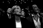 Marielle de Sarnez, directrice de campagne de François Bayrou lors de la présidentielle 2007 et Vincent Lindon lors du meeting de François Bayrou au Palais Omnisports de Paris Bercy.