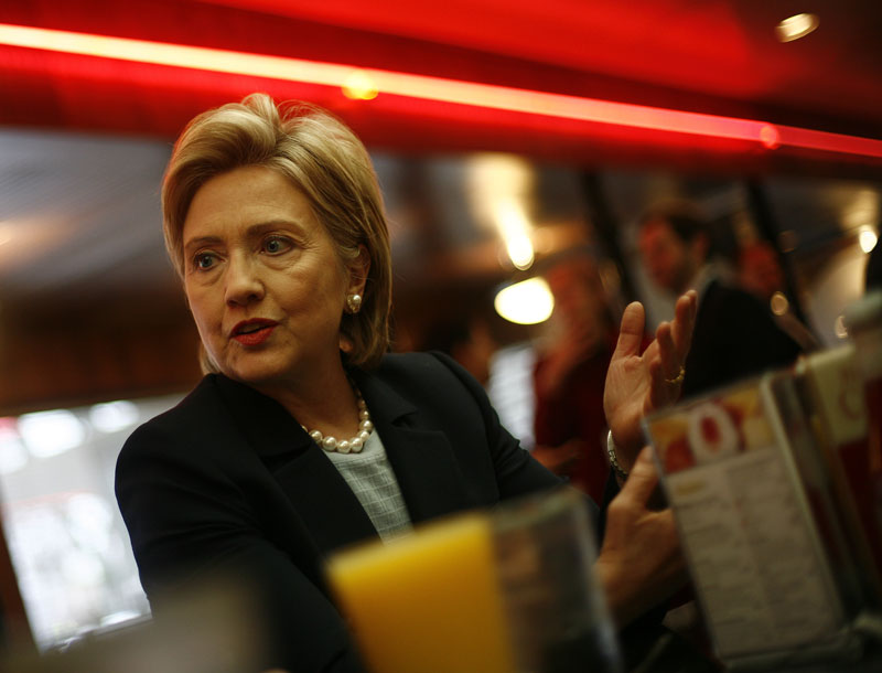 Hillary Clinton makes a campaign stop at a diner in Des Moines, Iowa.
