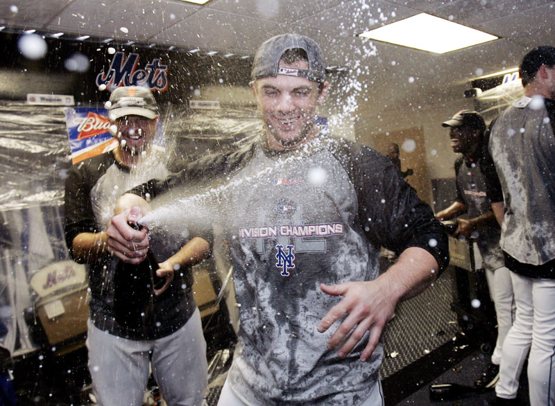 New York Mets third baseman David Wright celebrates the New York Mets 2006 division championship series.
