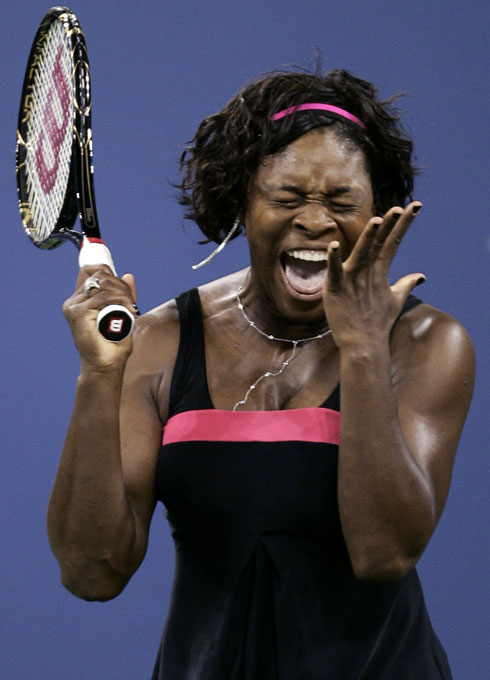 Serena Williams reacts during a match in the 2007 U.S. Open.