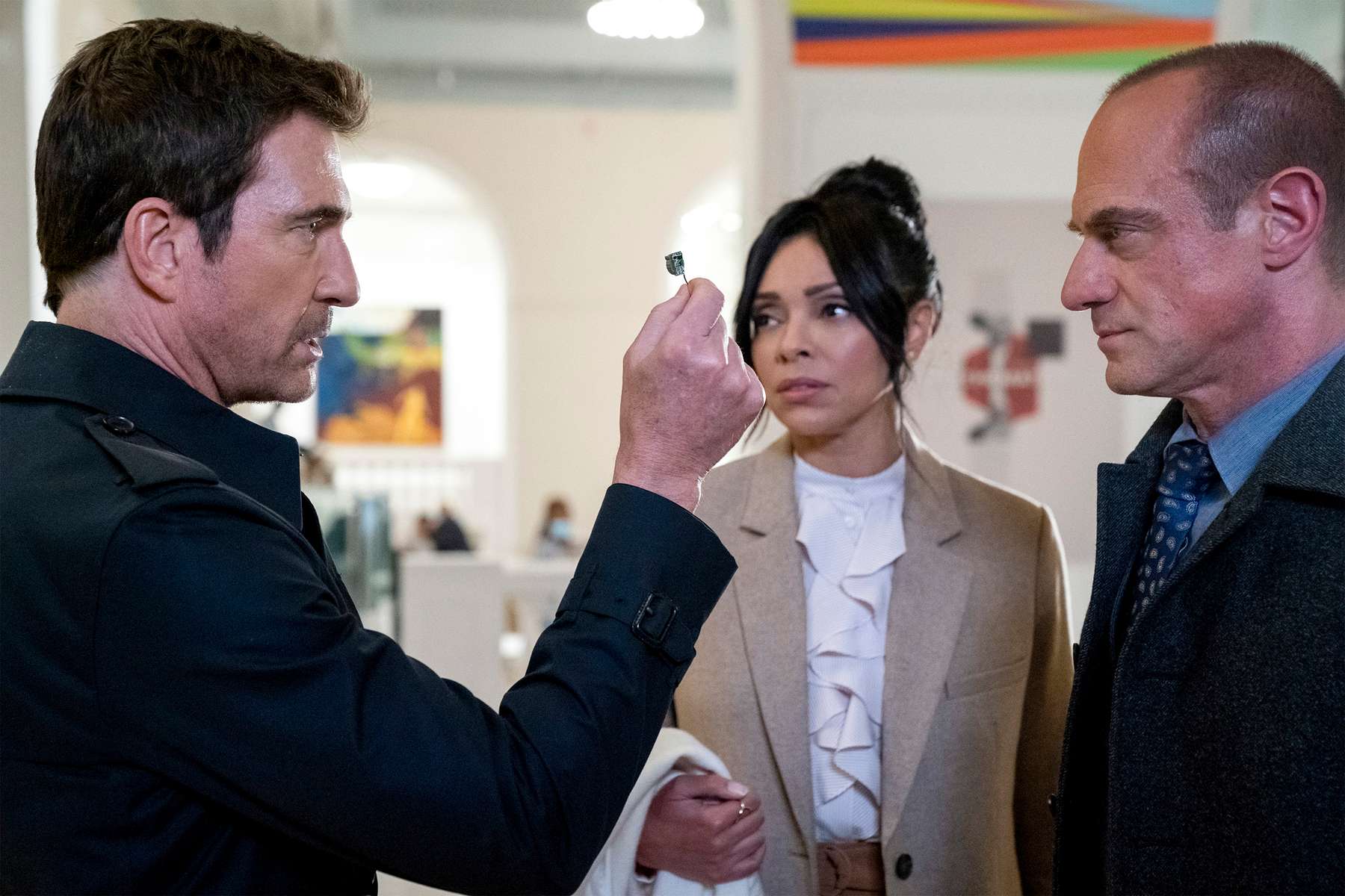 LAW & ORDER: ORGANIZED CRIME -- {quote}An Inferior Product{quote} Episode 105 -- Pictured: (l-r) Dylan McDermott as Richard Wheatley, Tamara Taylor as Angela Wheatley, Christopher Meloni as Detective Elliot Stabler -- (Photo by: Heidi Gutman/NBC)