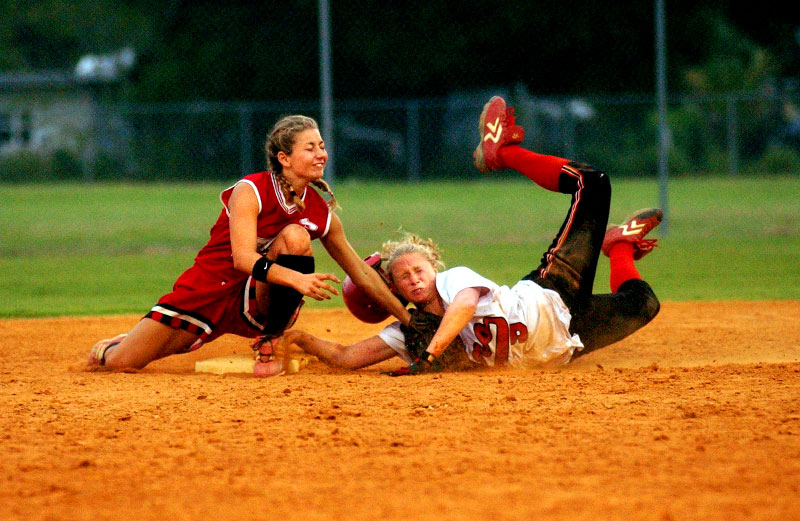 South Fork's, Brittany Giunta, tags Vero Beach's, Lindsey Cook, as she slides into second base in the fifth inning of the Treasure Lake Conference Championship in Vero Beach on Friday.  Vero Beach defeated South Fork 4-2.