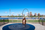 View of St Louis, Missouri from the Mississippi River Overlook in Malcolm W. Martin Memorial Park, East St. Louis, Illinois