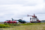 Helicopters preparing for aerial spraying at Theodore Roosevelt National Park, North Dakota