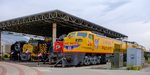 Retired Union Pacific locomotives on display at Union Station train depot and museum in downtown Ogden, Utah