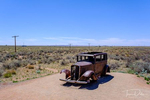 Exhibit at the place where the original route of Route 66 crosses the Petrified Forest Road in The Painted Desert, part of Petrified Forest National Park in Arizona