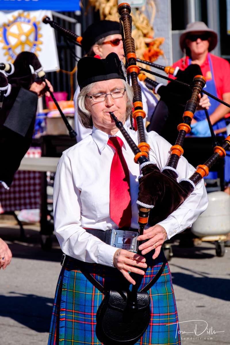 Montreat Scottish Pipes & Drums perform at the Church Street Arts & Crafts Show in Waymesville, North Carolina