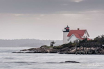 Hendricks Head Lighthouse on Hendricks Harbor.  Viewed from Dogfish Head Beach near Southport, Maine