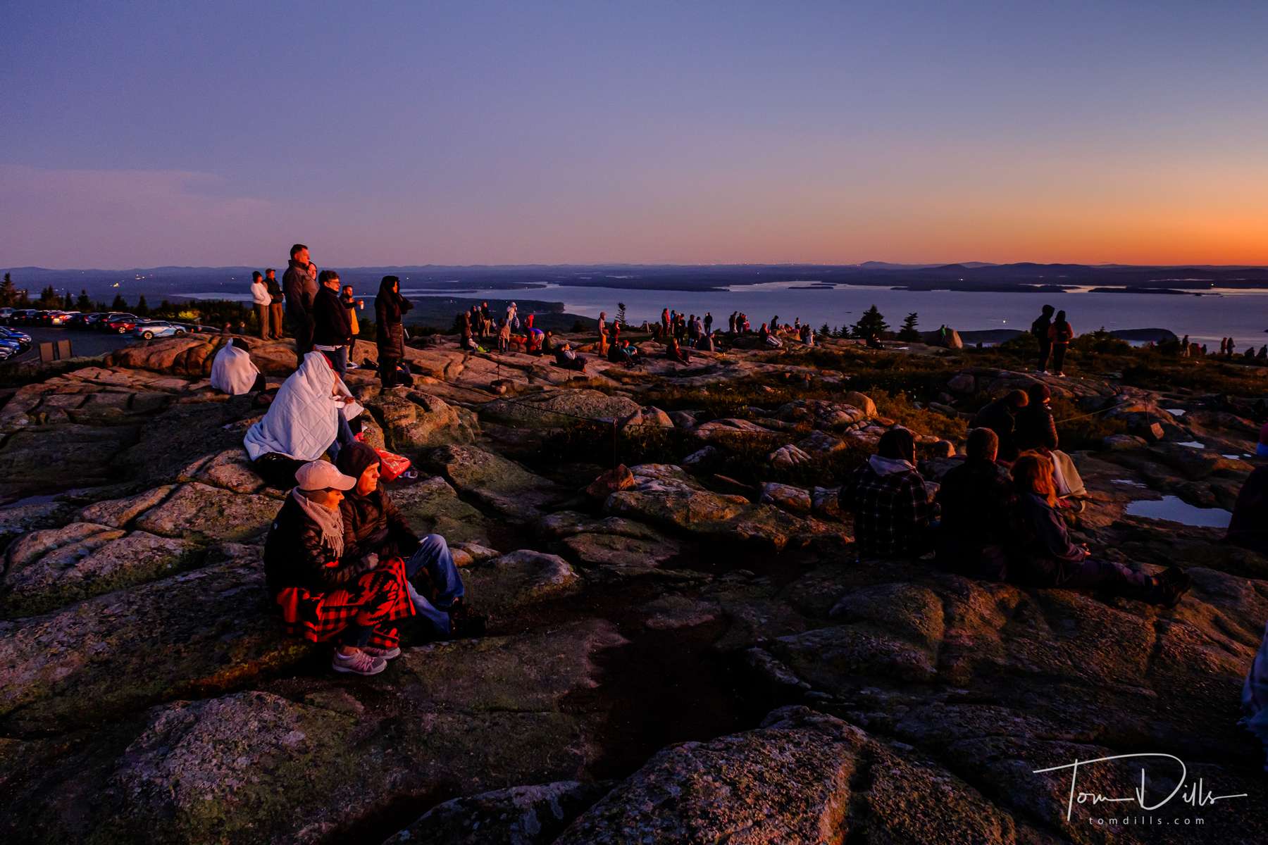 Waiting for sunrise atop Cadillac Mountain in Acadia National Park, Maine