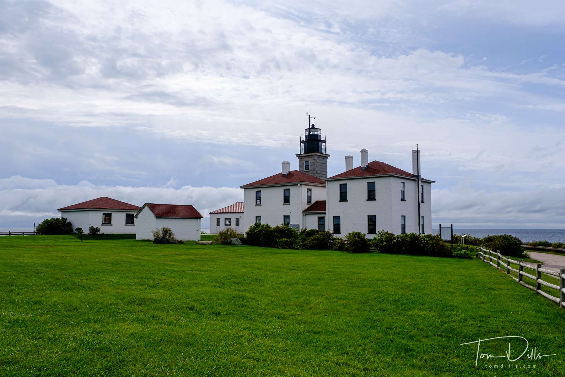 The Beavertail Lighthouse overlooking Narragansett Bay near Jamestown, Rhode Island.  The lighthouse, built in 1749, is the nation's third oldest.