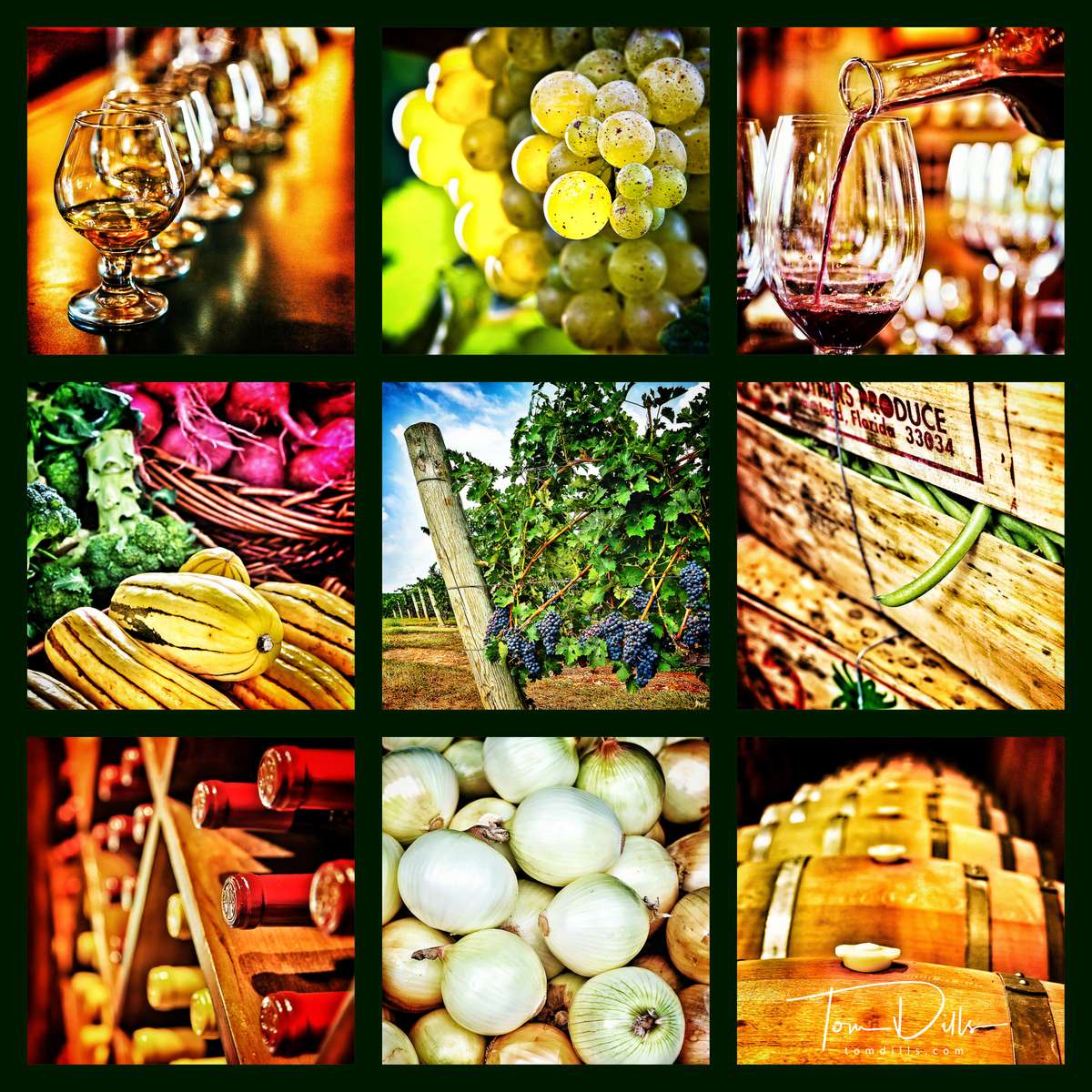 selected food and wine-related images printed as a 3x3 grid on 39x39{quote} canvas for a home in charlotte