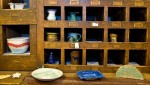 Old Parts Bin with Pottery Display, Farmers Hardware