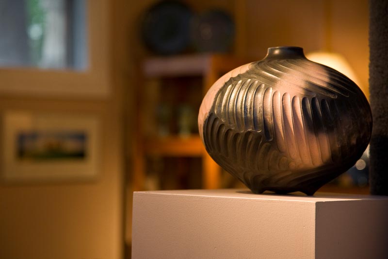 Pottery on display at Main Street Gallery, a Co-op organized in 1982 by a talented group of High Country artists and craftspeople.  It is owned and operated by the member craftspeople who share in the management, operation, and financing of the gallery. The members are as diverse in their backgrounds as they are in the media they use.