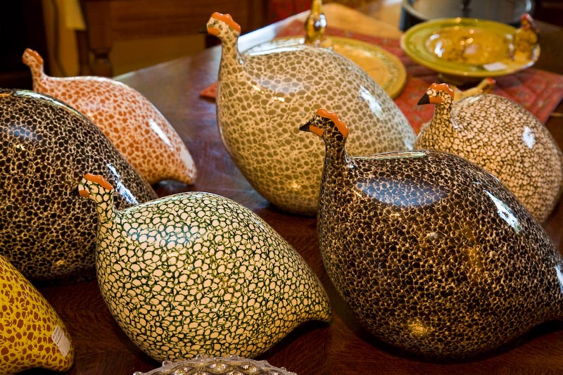 Guinea Hens on display at de Provence et d'ailleurs, a French Gift Boutique on Morris Street