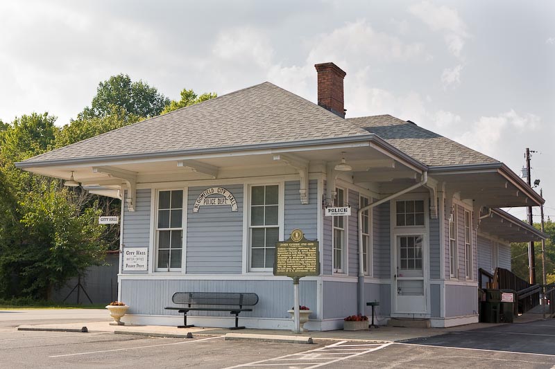 Former train station in Bloomfield, Kentucky.  Restored and now houses Bloomfield City Hall.