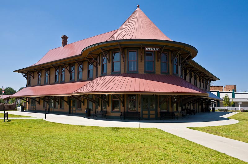The Historic Hamlet Depot is the only Victorian Queen Anne passenger station in North Carolina. It was built in 1900, as a passenger station and division headquarters for the Seaboard Air Line RR.