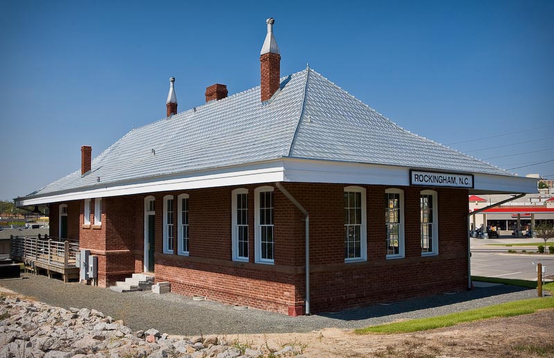 Former train station in Rockingham, North Carolina.  Restored and now operates as a municipal building and community center.