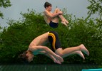 Yuba City High diving team members Michael Anrdrous, 16, top and Matthew Nesting, 15, practice at the Sam Brannan Park pool.