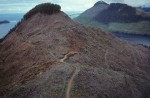 Another early aerial image while flying with Vicky Husband of the Sierra Club back in 1990. Yaky Kop Cone, Quatsino Inlet, Vancouver Island. B.C. Nicknamed {quote}Mr T{quote} by Doug Tompkins when edited for the book {quote}CLEARCUT.{quote}