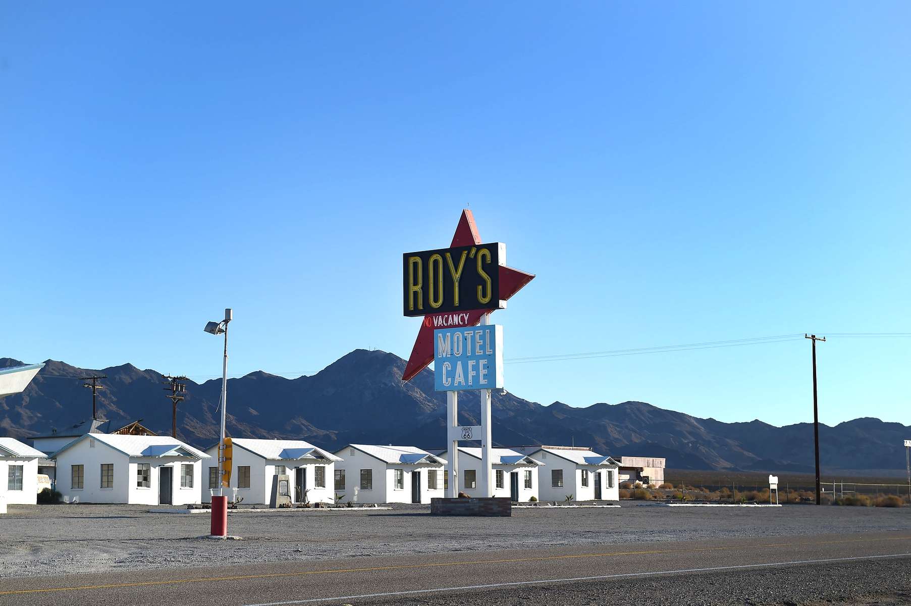 Roy's Motel and Cafe is located on Route 66 in Amboy, CA. It is a tourist attraction and there are plans to restore it. Photo taken on February 19, 2022.