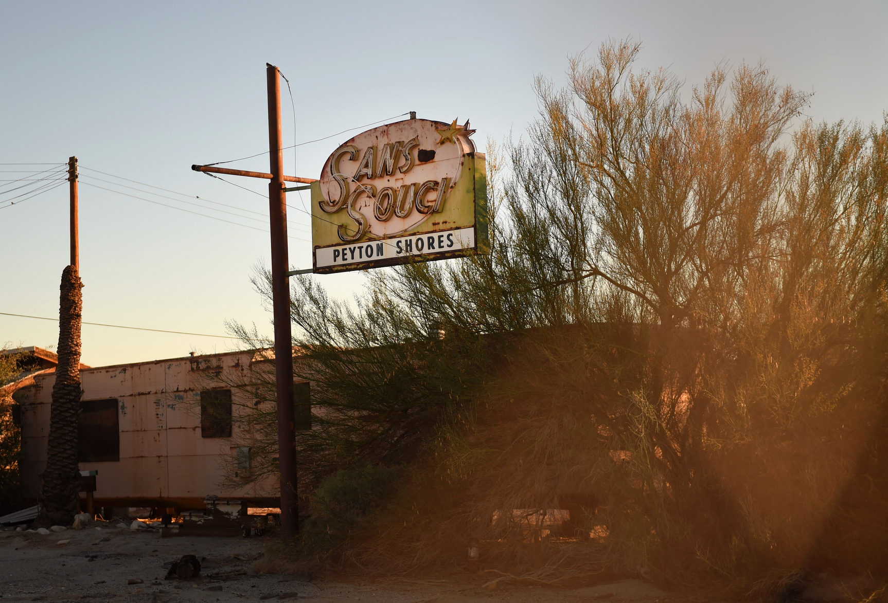 A sign for an abandoned bar in Desert Shores near the Salto Sea. Photo taken on February 10, 2022.