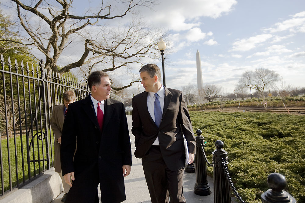 Secretary of Education Arne Duncan, right, walks with Dell Comupters founder Michael Dell.Washington, D.C.