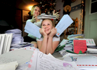 Jason McKibben - jmckibben@poststar.comJustice White Sloan, 10, front, and her sister, Bethany, 13, pose Tuesday, November 30, 2010, with some of the thousands of letters to Santa Claus they have received this year. The letters will be given to Macy\'s which has pledged to donate a dollar for every letter, up to 1 million, to the Make-A-Wish Foundation. This is the second year Justice, who has a genetic disorder that causes liver and lung problems, spearheaded a letter campaign. Last year she collected 10,000 letters.