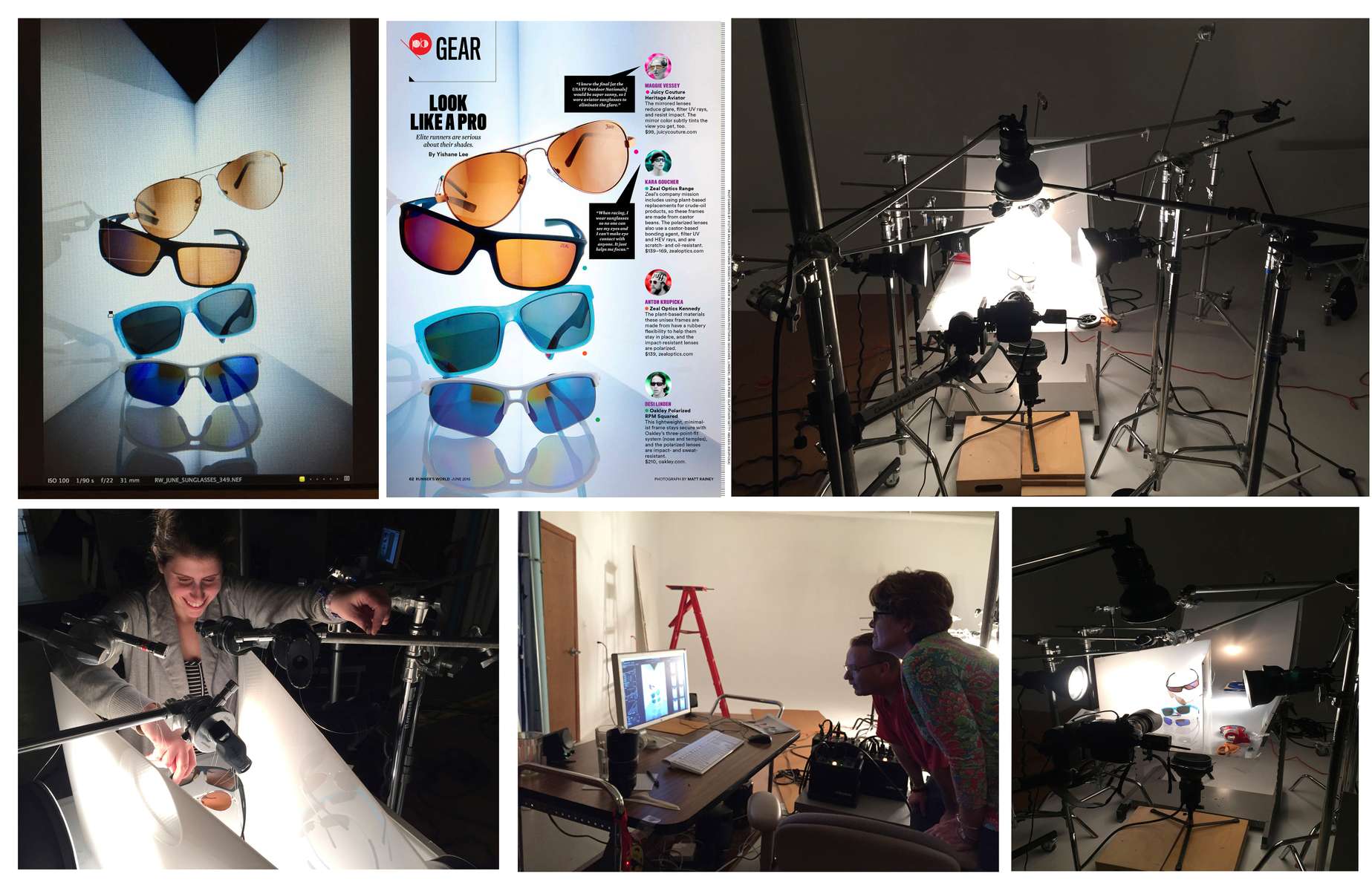 An extremely complicated studio shoot of suspended sunglasses with Digital Tech Nikki Weber and Photo Editor Renee Keith. 