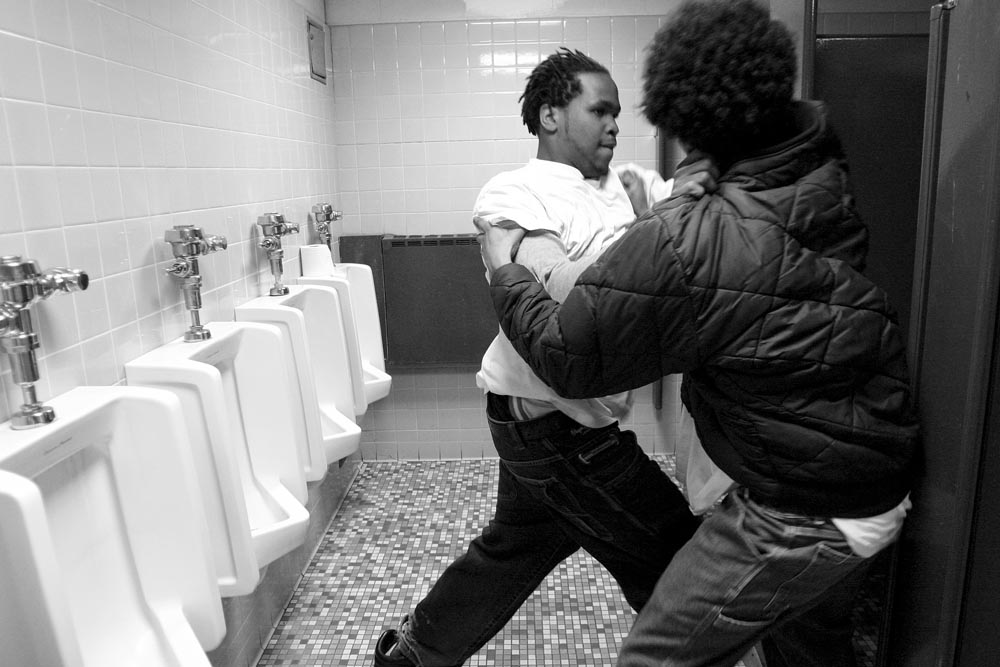 Rough-housing turns to raw violence in the bathroom of the school as Jamar Eanes and Nazir Pender, who are both classified as emotionally disturbed, get into a full blown fight.  Many of the students have a hard time drawing the line between kidding around and violence.  