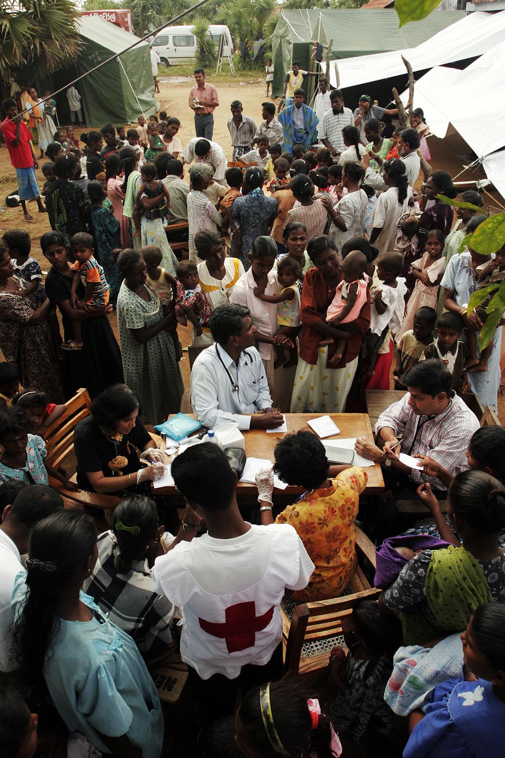 Doctors from throughout Sri Lanka and the USA deliver medical aid to refugees at the Alamkulam refugee camp in Eastern Sri Lanka.  The camp is set up in Tamil held territory. 
