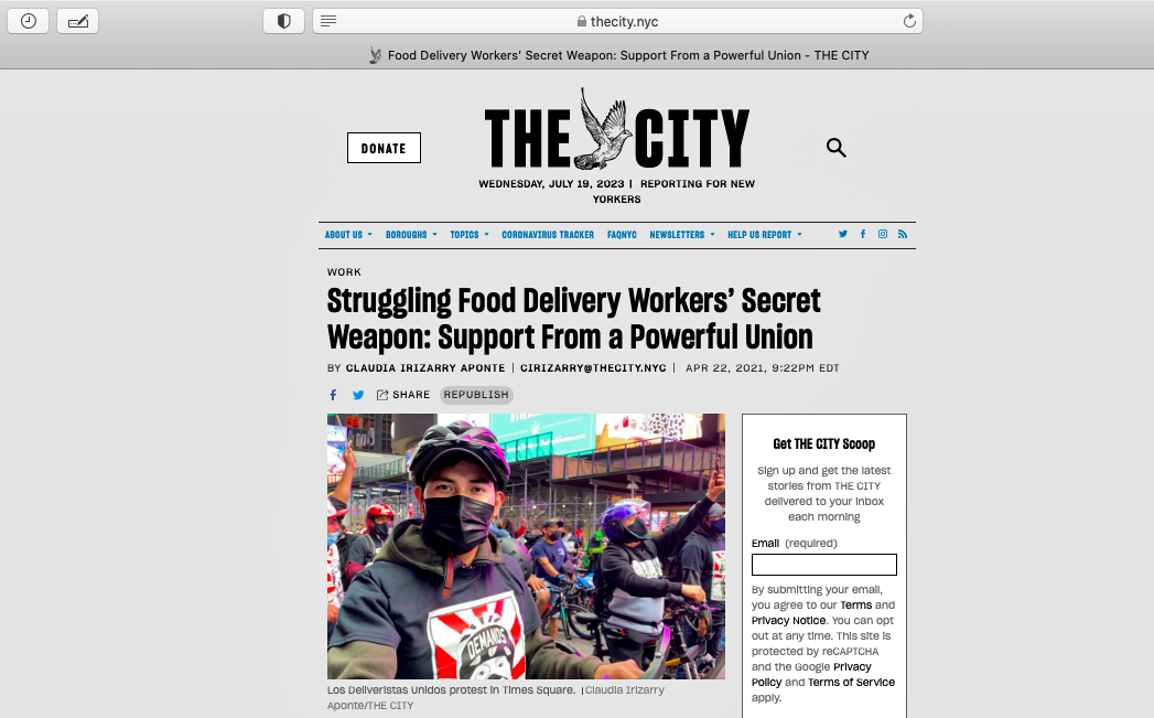 Struggling food deliverers' secret weapon  |  Photo research + edit for THE CITY, 2021