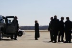 After a day of campaign stops, U.S. Presidential hopeful Hillary Clinton (D-NY) talks on the phone as she and her staff prepare to depart the Pittsburgh International Airport in Pittsburgh, Pennsylvania, to San Francisco, California, on Wednesday, April 02, 2008. The Senator is hoping to woo crucial to her votes in Pennsylvania before its primary on April 22, 2008.(For The New York Times)