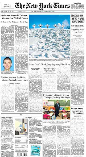 The New York Times front page(top photo above the fold)