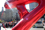 A “Scarlet A” balloon floats in the foreground of crowds gathering in Foley Square in front of the United States Courthouse during the Women's March on October 2, 2021 in New York, NY. Marches were organized across the country to protest a new, restrictive Texas abortion law that bans most abortions at six weeks of pregnancy. 