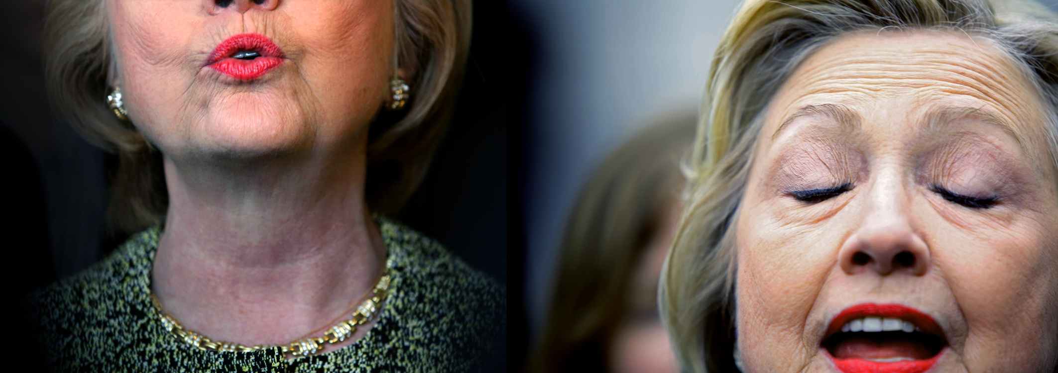 (L-R) U.S. Presidential candidate Hillary Clinton (D-NY) speaks at Jackson Diner in Queens, NY, on April 11, 2016; and campaigns near Yankee Stadium in the Bronx earlier that same day. (For Washington Post)