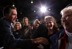 Republican Presidential candidate Mitt Romney (R-MA) greets the crowd after speaking at a rally at American Posts in Toledo, Ohio on Wednesday, February 29, 2012. (For The New York Times)