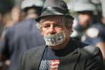 An OWS supporter in lower manhattan on the first anniversary of the Occupy WallStreet movement.