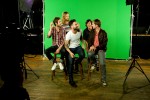 The Maroon 5 band members, Adam Levine, Jesse Carmichael, Mickey Madden, James Valentine and Matt Flynnjoking around before their on camera interview and sound bytes.