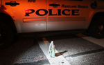 A Molotov cocktail sits near a police car after it was removed from a truck carrying 12 people when it was stopped along W. Florissant Avenue near Canfield Drive in Ferguson on Tuesday, Aug. 19, 2014.  The police also found two loaded guns on the people in the truck.