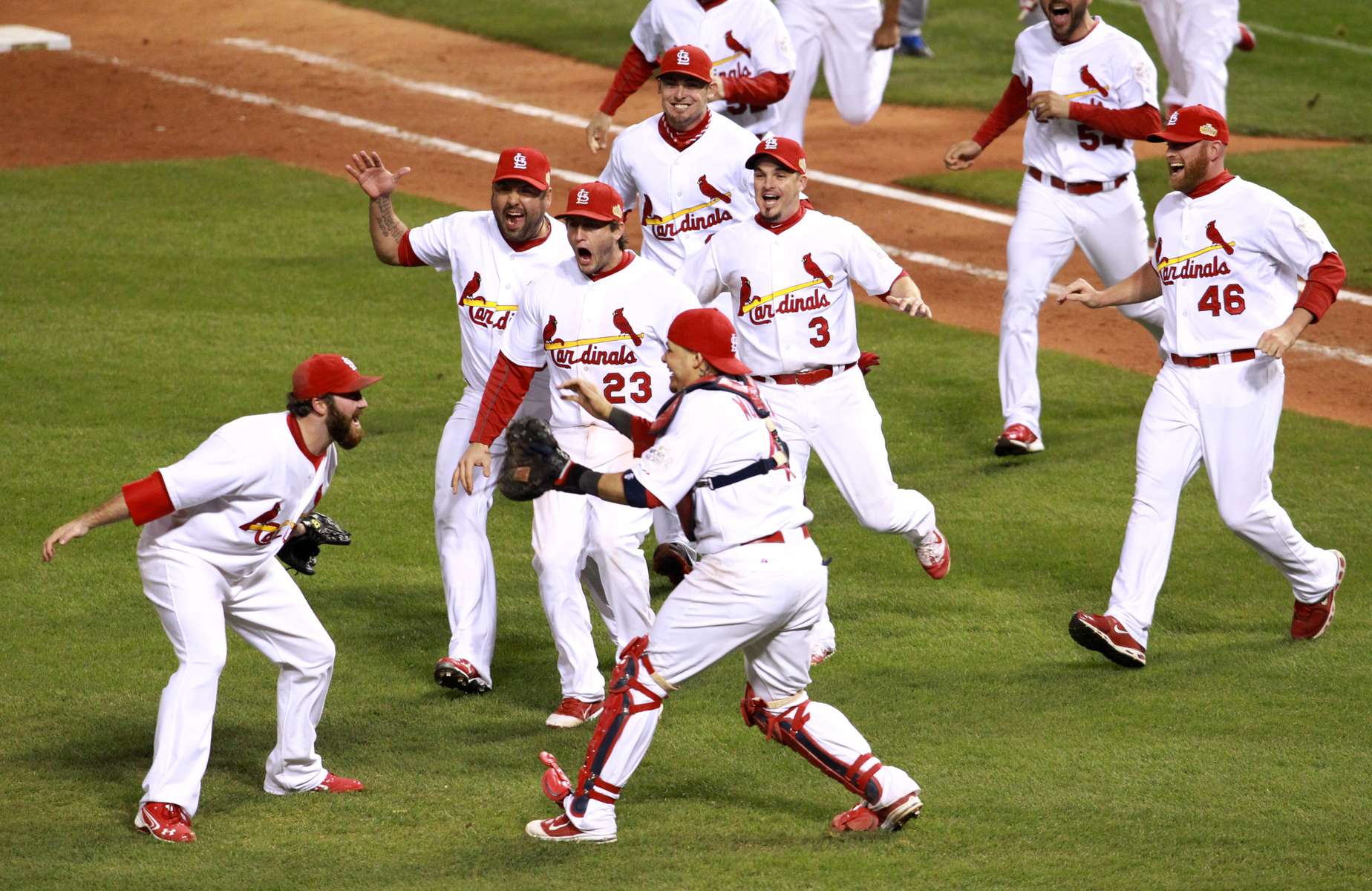 The St. Louis Cardinals celebrate their victory in Game 7 of the World Series between the Texas Rangers and St. Louis Cardinals at Busch Stadium on Friday October 28, 2011 in St. Louis.Photo by  David Carson, dcarson@post-dispatch.com