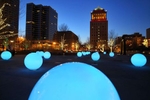 Sunday January 31, 2010--Glowing globes fill the splash and spray water fountain area of Citygarden, a public sculpture park in downtown St. Louis, on Sunday.   The 25 globes are each lit by two LED lights and are programed to glow in an every changing a rainbow of hues.  The globes will be turned on every night through the end of February from 5pm-midnight.  The globes were installed by Hydro Dramatics, a St. Louis fountain design company.  To see more photos of the glowing globes go to stltoday.com/multimedia .David Carson     dcarson@post-dispatch.com