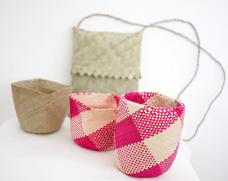 Palm Leaf bags and baskets, by Mamoune Clairossaint, Cote de Fer.