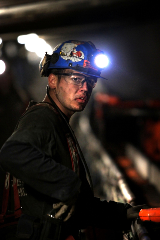 Chris Friel operates a longwall mining machine in the Cumberland mine.