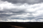 Electric generating wind mills line a ridge above an Alpha Resources mining operation near Johnstown, Pa.  Although clean wind power is gaining popularity in Pennsylvania, it provieds only a fraction of the state's electricity needs.