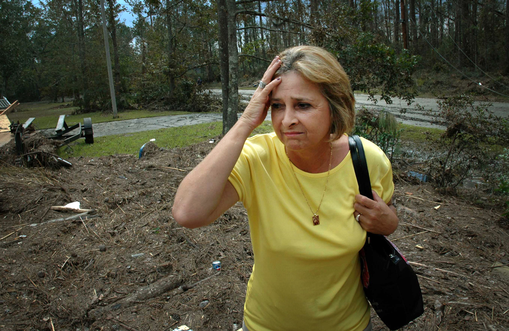 Thelma Judice finds the remaims of her house completely destroyed near Pearlington, Ms.
