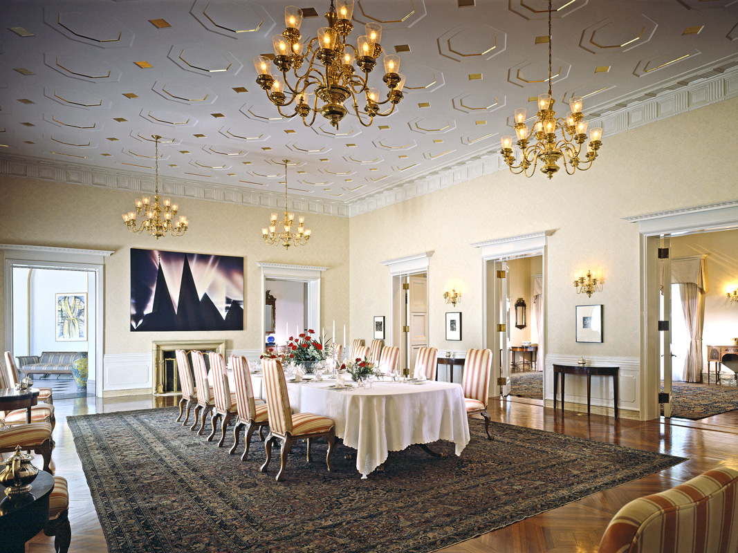 dining room with low ceiling