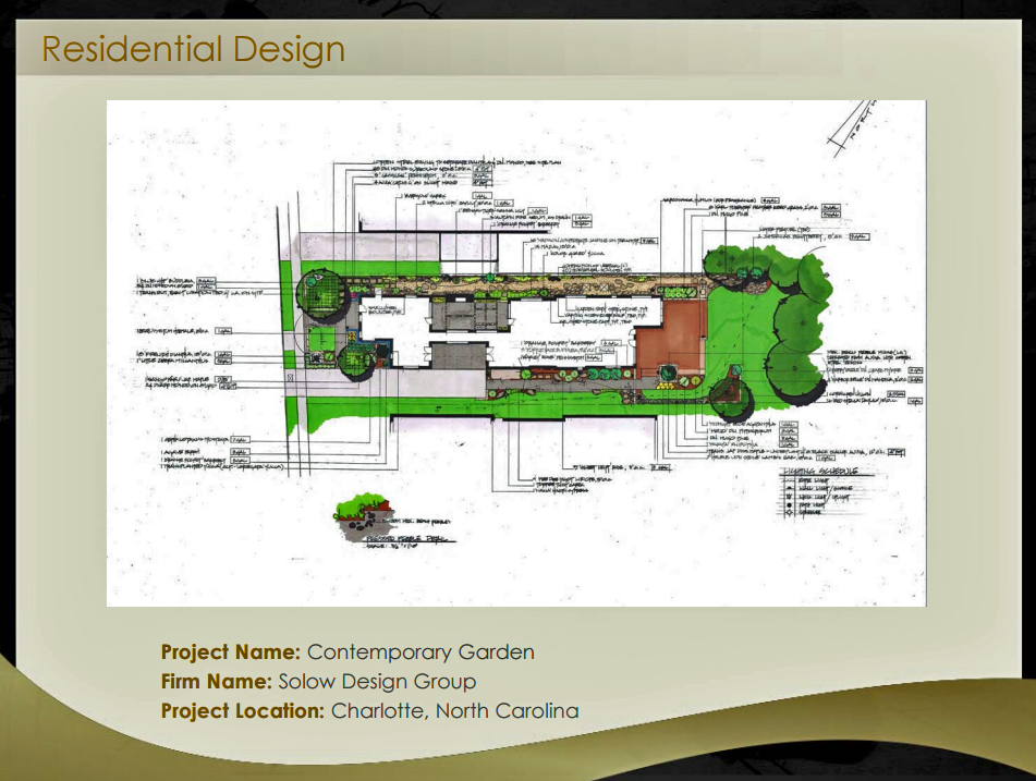 In 2014, Solow Design Group was recognized through the NCASLA by winning the Award of Merit in residential design for our contemporary garden project in Charlotte, NC.
