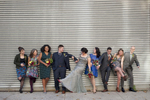 Eclectic creative wedding party portrait. Brooklyn wedding photographers