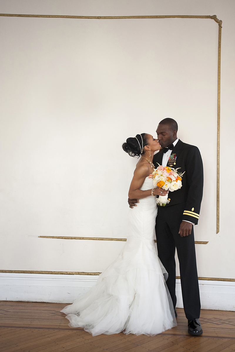 Portrait of black bride and groom on wedding day at Akwaaba Bed and Breakfast. NYC wedding photos