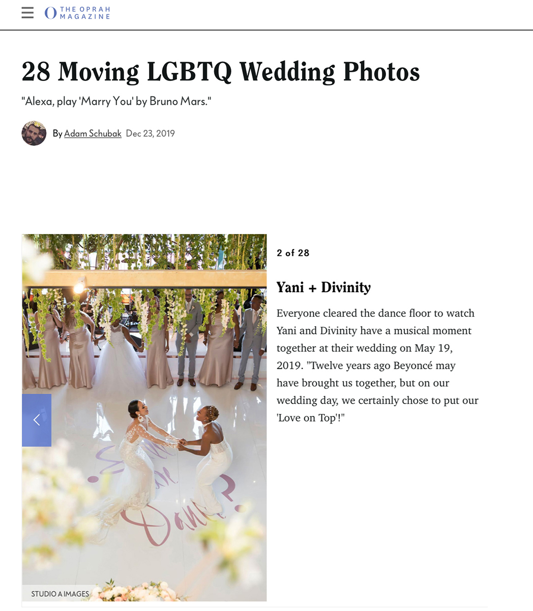 Oprah Magazine - December 20198 photos were included in their feature on LGBTQ weddingssee all of the photos here